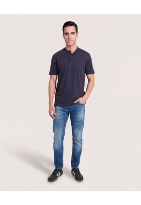 Polo Cuello Mao Regular  Para Hombre Azul Ostu