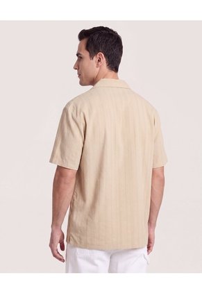 Camisa Resort De Manga Corta  Para Hombre Arena Ostu