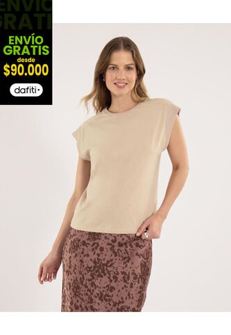 Camiseta Para Mujer Manga Sisa Cuello Redondo Color Camel Marca Ostu #40092609 Ostu