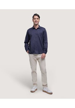 Camisa Para Hombre Manga Larga Con Bolsillo Color Azul  Marca Ostu #60010714