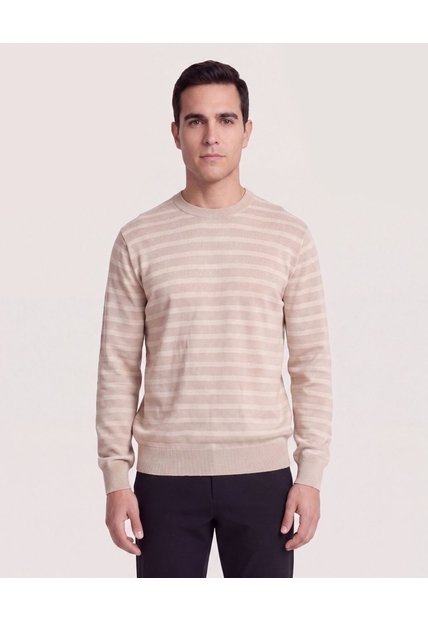 Saco Tejido Rayas Horizontales  Para Hombre Beige Ostu
