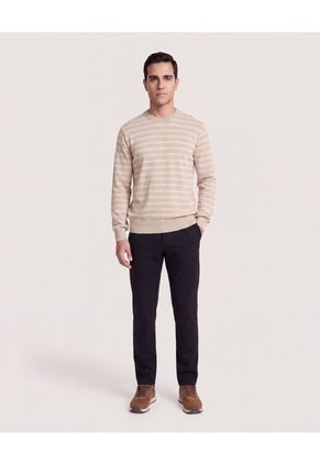 Saco Tejido Rayas Horizontales  Para Hombre Beige Ostu