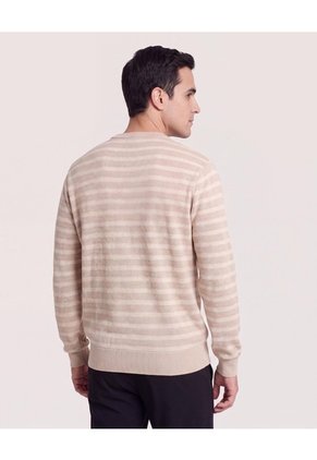 Saco Tejido Rayas Horizontales  Para Hombre Beige Ostu