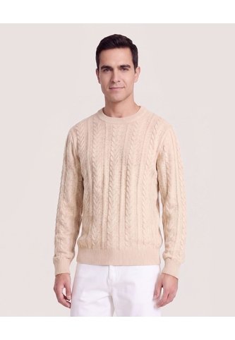 Buzo Tejido Trenzas Classic  Para Hombre Crema Ostu Ostu