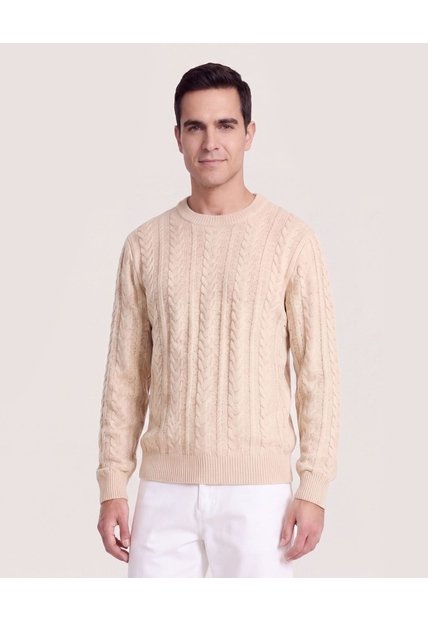 Buzo Tejido Trenzas Classic  Para Hombre Crema Ostu