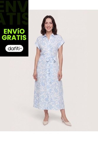 Vestido Camisero Floral Flow  Para Mujer Azul Ostu Ostu
