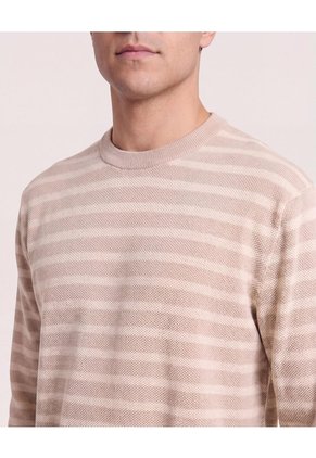 Saco Tejido Rayas Horizontales  Para Hombre Beige Ostu