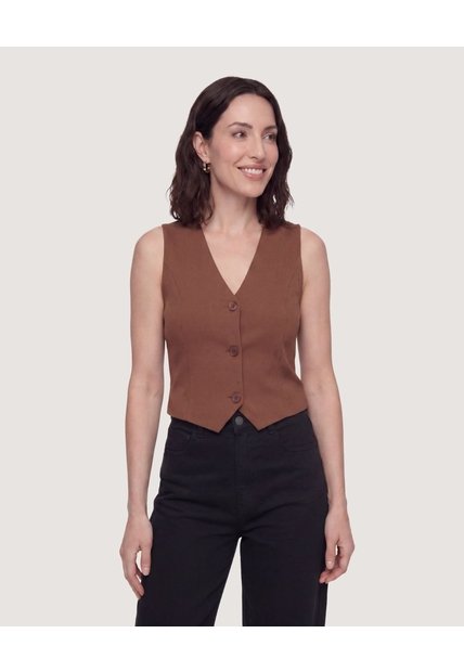 Chaleco Punto Modern  Para Mujer Café Ostu