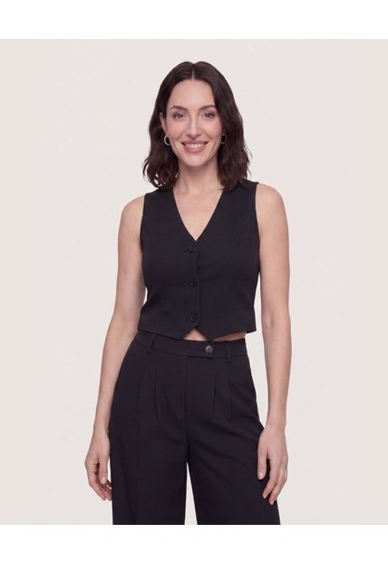Chaleco Punto Modern  Para Mujer Negro Ostu