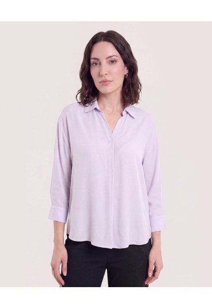Blusa Fluid Manga 3/4  Para Mujer Lila Ostu