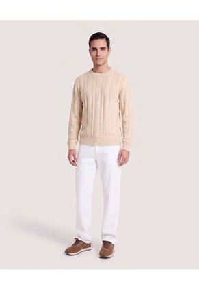 Buzo Tejido Trenzas Classic Para Hombre Crema Ostu