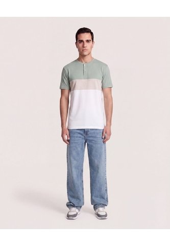 Camiseta Henley Block Style  Para Hombre Gris Ostu Ostu