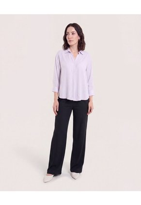 Blusa Fluid Manga 3/4 Para Mujer Lila Ostu