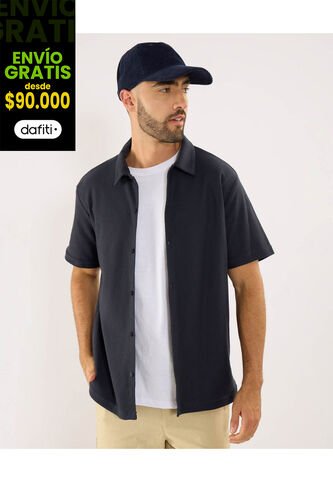 Camisa Para Hombre Manga Corta Sin Bolsillo Cuello Casual M Color Azul Marca Ostu #60010887 Ostu