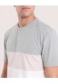 Camiseta Henley Block Style  Para Hombre Gris Ostu de Ostu