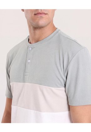 Camiseta Henley Block Style  Para Hombre Gris Ostu