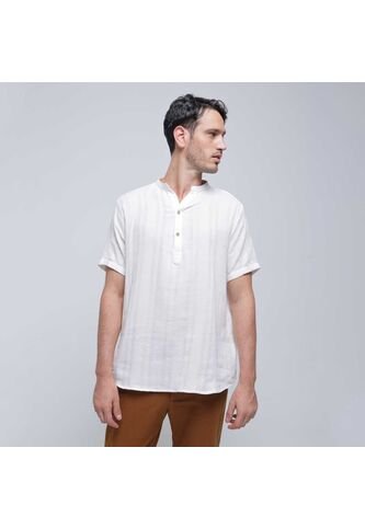 Camisa Para Hombre Manga Corta Sin Bolsillo Color Crema Marca Ostu #60010724 Ostu