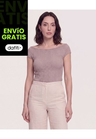 Body Texturizado Escote Ojal  Para Mujer Café Ostu Ostu
