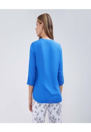 Blusa Para Mujer Manga 3/4 Color Azul  Marca Ostu #40120982