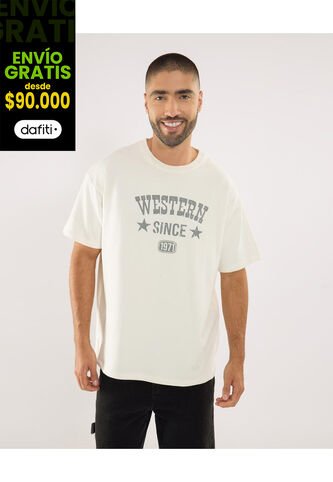 Camiseta Para Hombre Manga Corta Cuello Redondo Color Crema Marca Ostu #60091778 Ostu