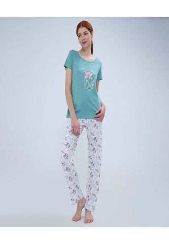 Pijama Para Mujer M/C P/L Color Crema Marca Ostu #40040405 Ostu