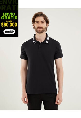 Polo Para Hombre Cuello Tejido Sin Bolsillo Color Negro Marca Ostu #60110767 Ostu