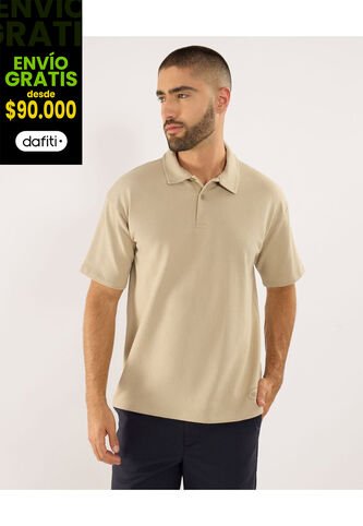 Polo Para Hombre Cuello Maquina Sin Bolsillo Color Beige Marca Ostu #60110817 Ostu