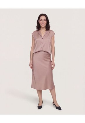 Camisa Satinada Sin Mangas  Para Mujer Café Ostu