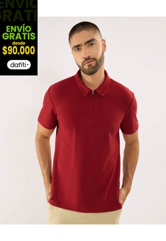 Polo Para Hombre Cuello Maquina Sin Bolsillo Color Vino Marca Ostu #60110848 Ostu