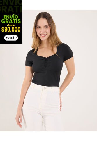 Camiseta Para Mujer Manga Corta Cuello V Color Negro Marca Ostu #40092682 Ostu