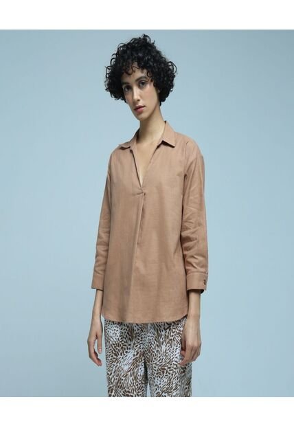 Camisa Para Mujer Manga 3/4 Color Café  Marca Ostu #40010175