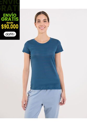 Camiseta Para Mujer Manga Corta Cuello Redondo Color Azul Marca Ostu #40092652 Ostu