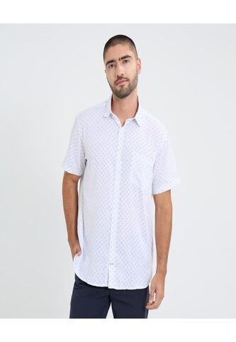 Camisa Para Hombre Manga Corta Con Bolsillo Cuello Button D Color Blanco Marca Ostu #60010809 Ostu