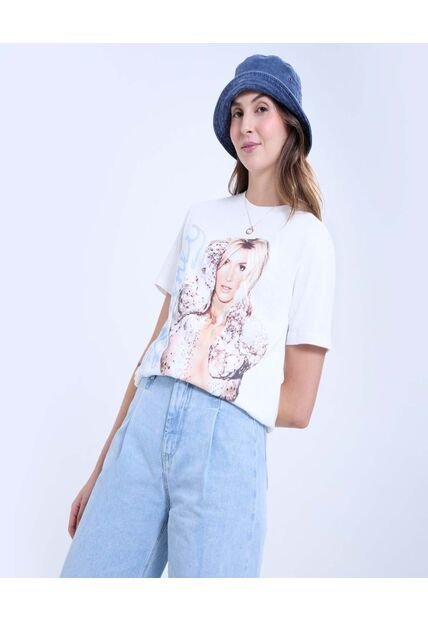 Camiseta Para Mujer Manga Corta Cuello Redondo Color Crema Marca Ostu #40092355