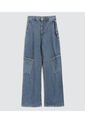 Jean Para Mujer Wide Leg Cargo Color Azul Medio Marca Ostu #40160406 de Ostu