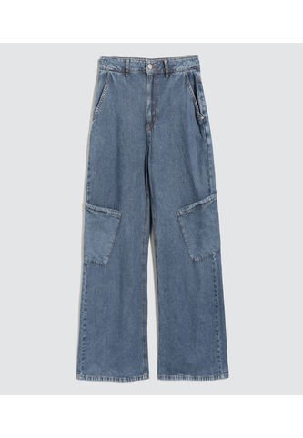 Jean Para Mujer Wide Leg Cargo Color Azul Medio Marca Ostu #40160406 Ostu