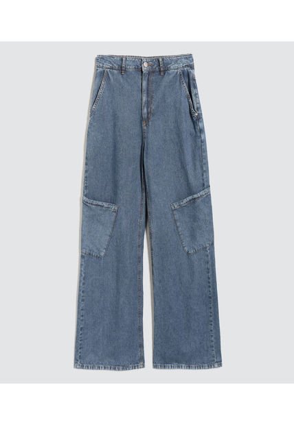 Jean Para Mujer Wide Leg Cargo Color Azul Medio Marca Ostu #40160406