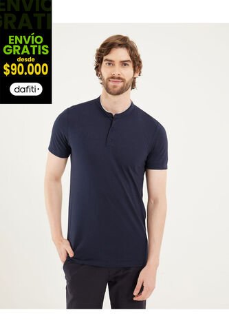 Polo Para Hombre Cuello Mao Sin Bolsillo Color Azul Marca Ostu #60110774 Ostu