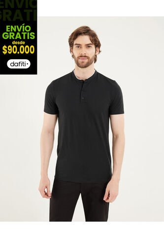 Polo Para Hombre Cuello Mao Sin Bolsillo Color Negro Marca Ostu #60110774 Ostu