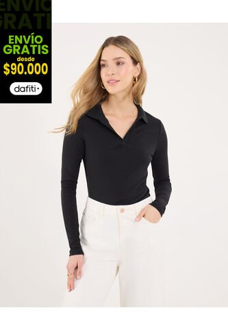 Camiseta Para Mujer Manga Larga Cuello V Color Negro Marca Ostu #40092522 Ostu