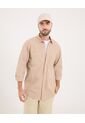 Camisa Para Hombre Manga Larga Con Bolsillo Cuello Casual M Color Beige Marca Ostu #60010817 de Ostu