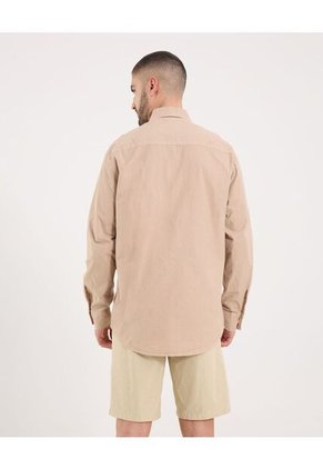 Camisa Para Hombre Manga Larga Con Bolsillo Cuello Casual M Color Beige Marca Ostu #60010817