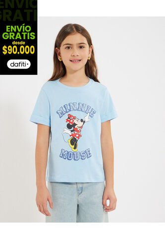 Camiseta Infantil Niña Manga Corta Cuello Redondo Color Celeste Marca Ostu #90090308 Ostu