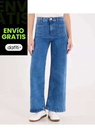 Jean Para Mujer Wide-Leg Color Azul Marca Ostu #40160631 Ostu