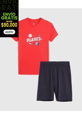 Pijama Infantil Niño M/C P/L Color Rojo Marca Ostu #80040102 Ostu