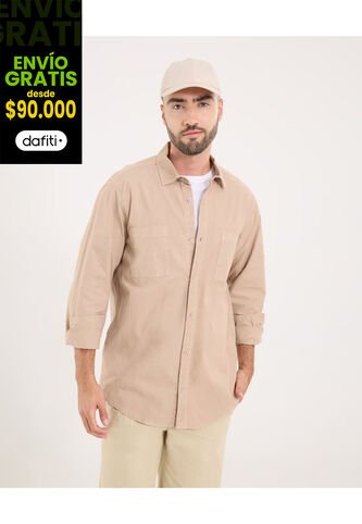 Camisa Para Hombre Manga Larga Con Bolsillo Cuello Casual M Color Beige Marca Ostu #60010817 Ostu
