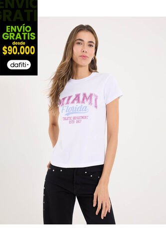 Camiseta Para Mujer Manga Corta Cuello Redondo Color Blanco Marca Ostu #40092612 Ostu