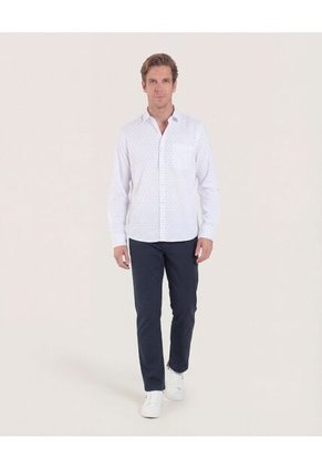 Camisa  Para Hombre Manga Larga Con Bolsillo Cuello C Color Blanco Marca Ostu #60010897