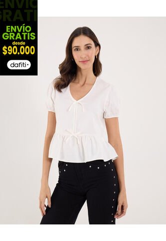 Blusa Para Mujer Manga Corta Color Blanco Marca Ostu #40121197 Ostu