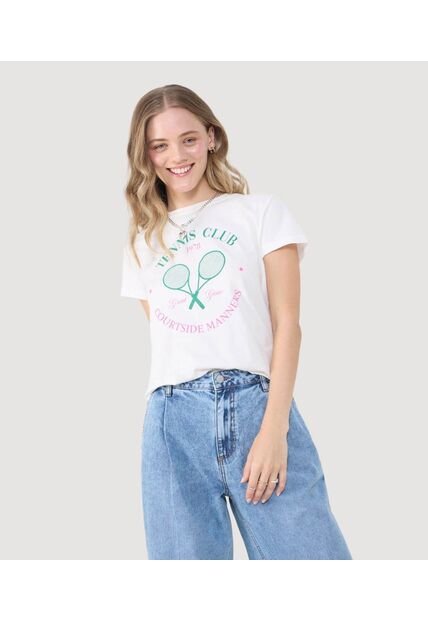Camiseta Para Mujer Manga Corta Color Crema Marca Ostu #40092347